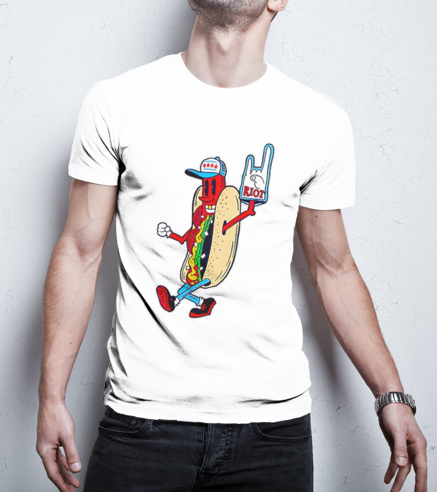 Hotdog Riot Fest Rock On Sausage Icon With Foam Hand T-Shirt
