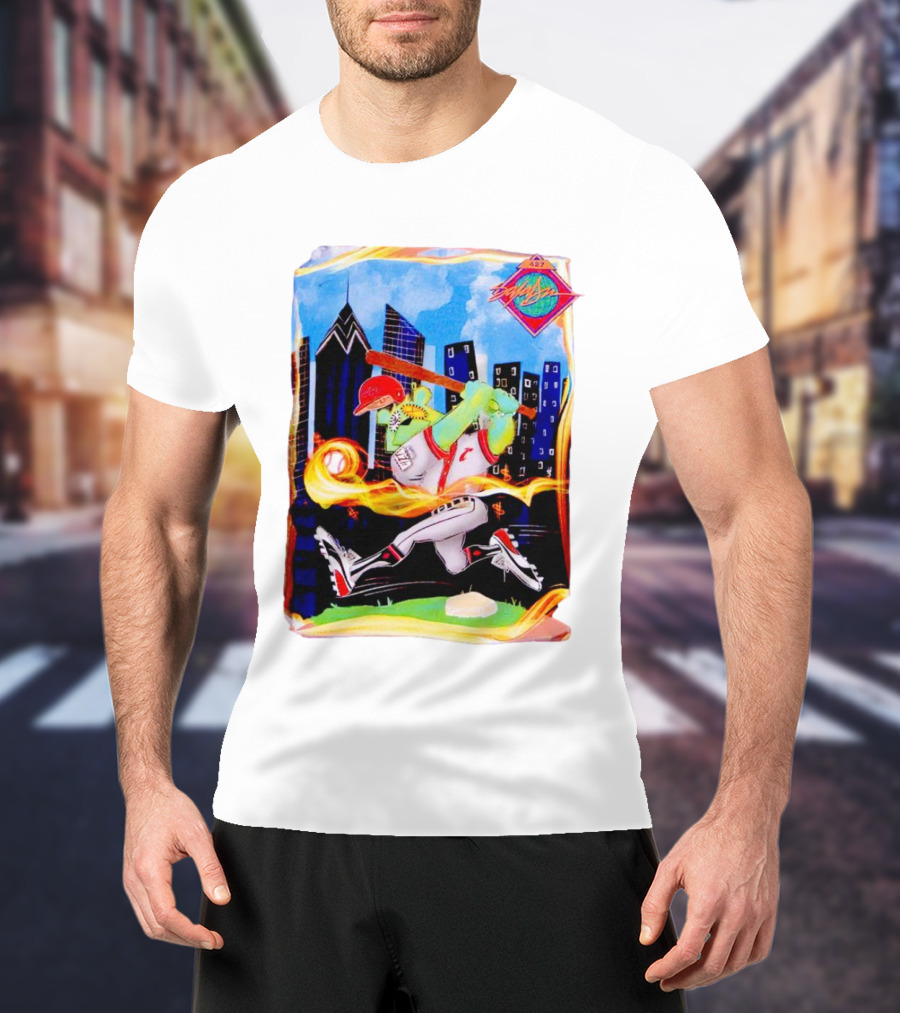 King Saladeen Baseball Caricature With Philadelphia Skyline And Color Splash T-Shirt