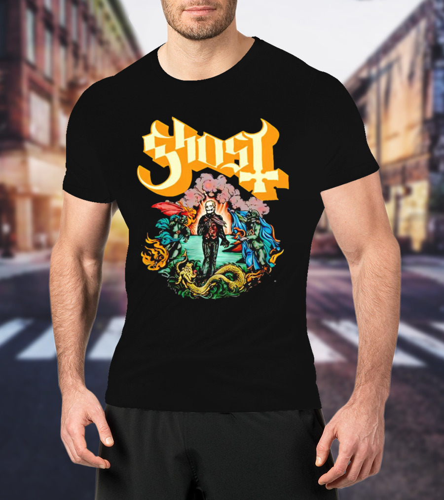 Ghost Skeleton Surrounded By Demons Artwork Halloween T-Shirt