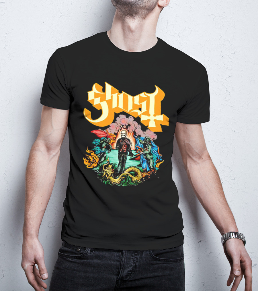 Ghost Skeleton Surrounded By Demons Artwork Halloween T-Shirt