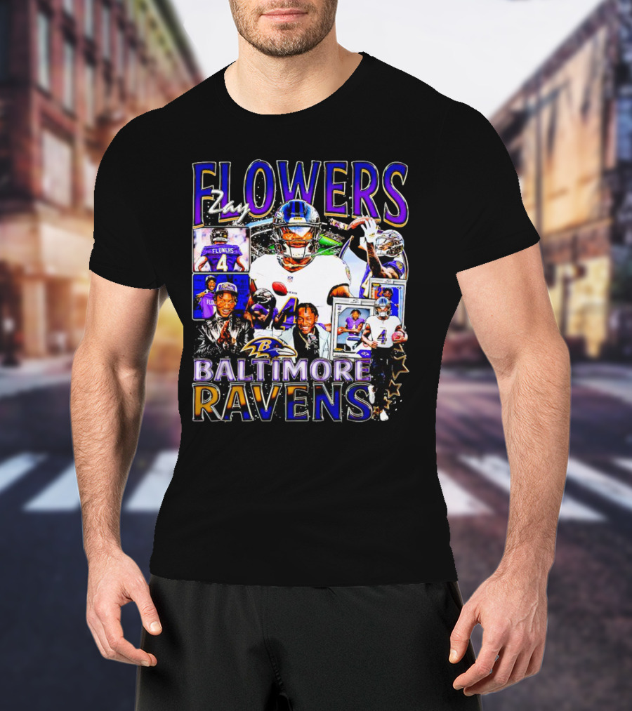 Zay Flowers Baltimore Ravens NFL Football Stars Collage T-Shirt