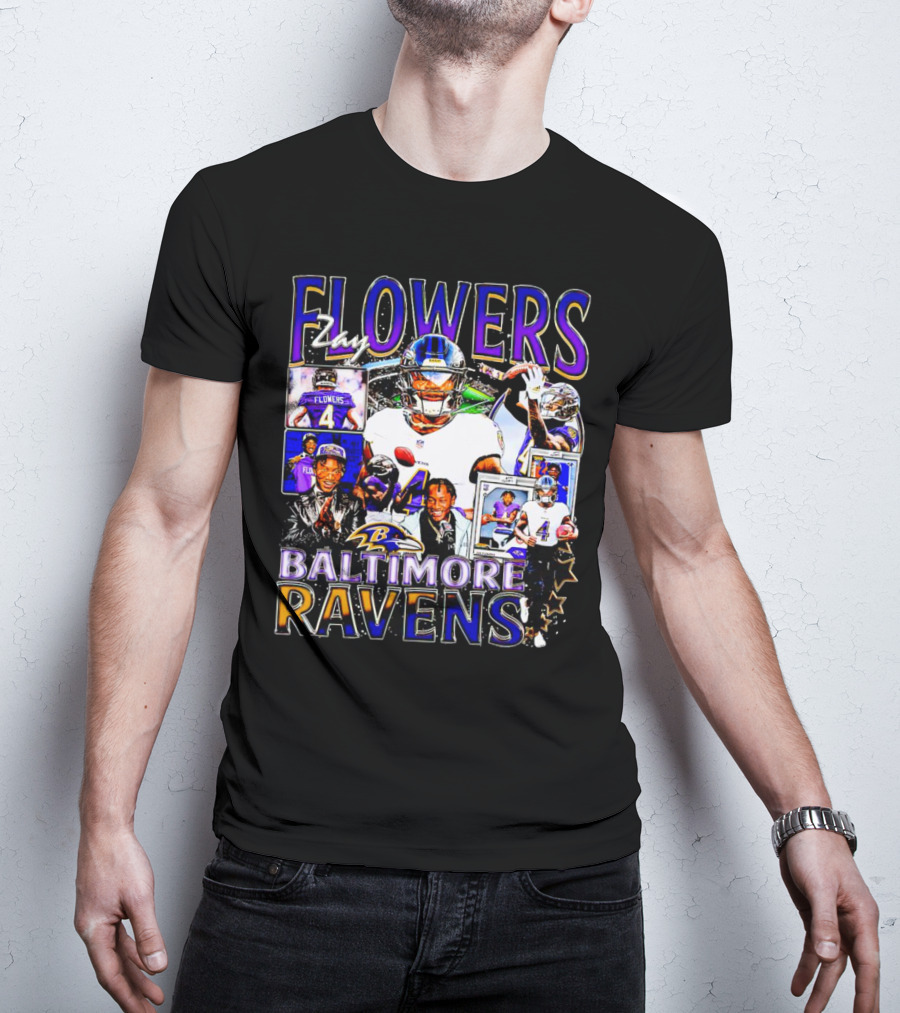 Zay Flowers Baltimore Ravens NFL Football Stars Collage T-Shirt