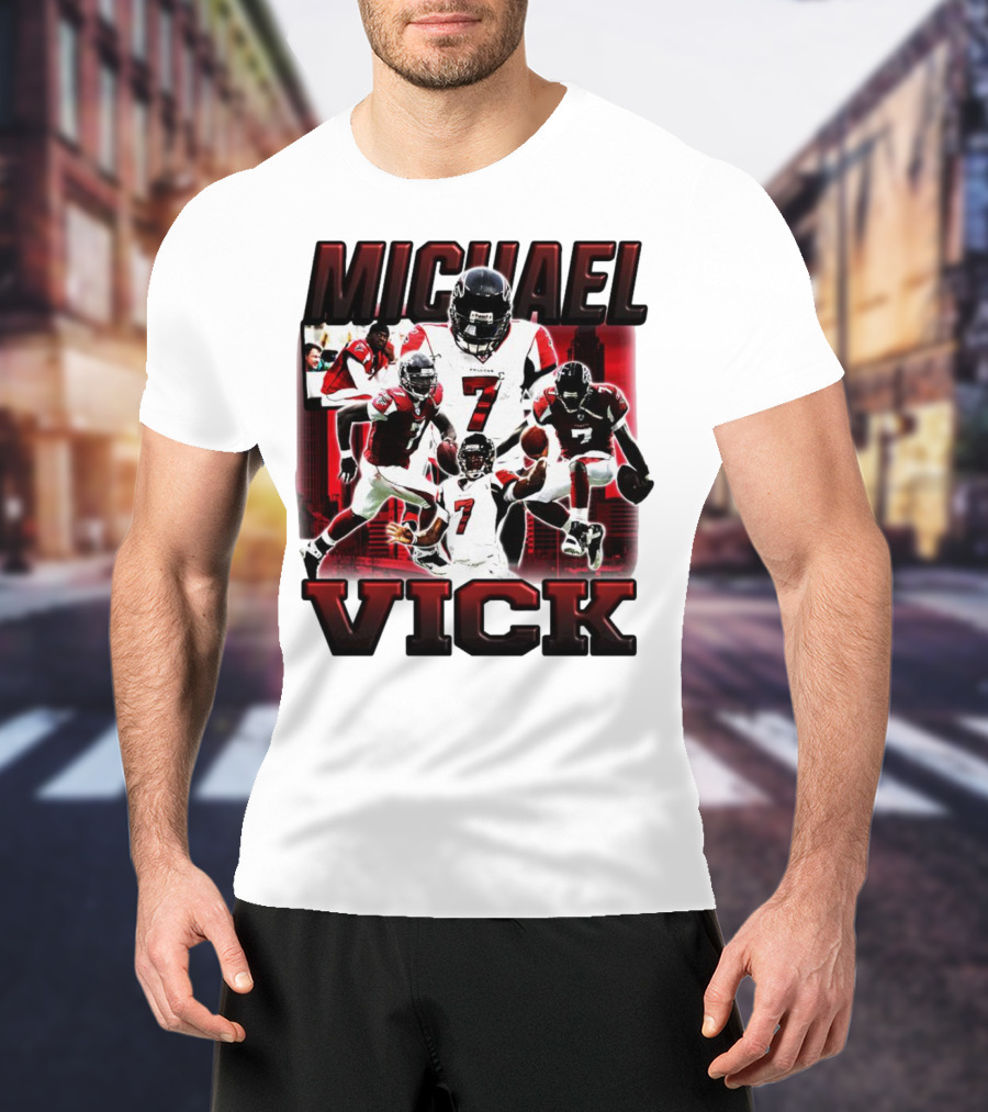 Michael Vick Atlanta Falcons Football Number 7 Quarterback Action Collage T-Shirt