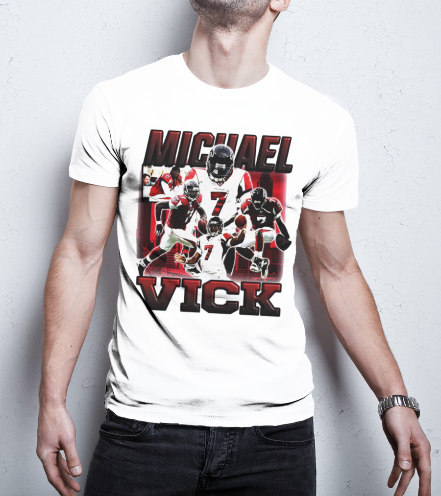 Michael Vick Atlanta Falcons Football Number 7 Quarterback Action Collage T-Shirt