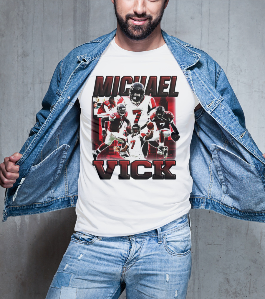 Michael Vick Atlanta Falcons Football Number 7 Quarterback Action Collage T-Shirt