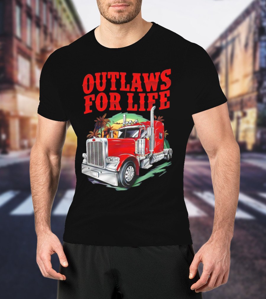 Outlaws For Life Red Truck Palm Trees T-Shirt