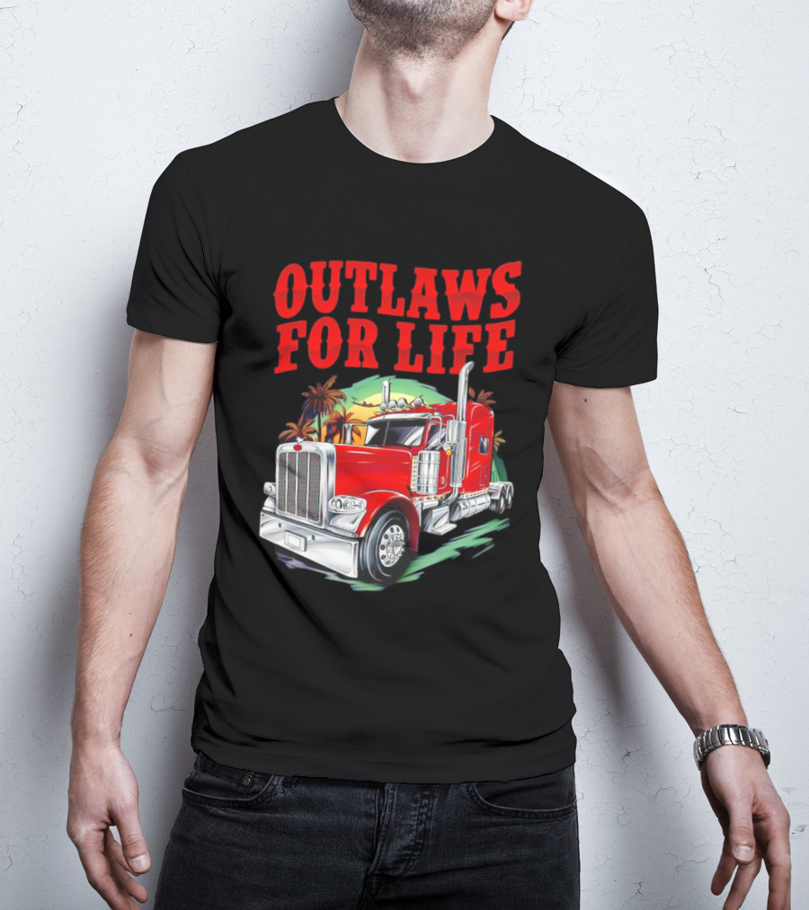 Outlaws For Life Red Truck Palm Trees T-Shirt