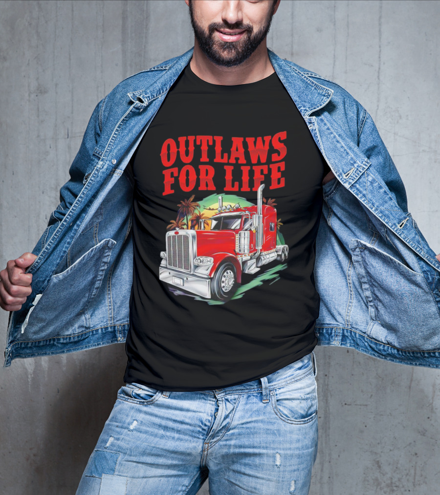 Outlaws For Life Red Truck Palm Trees T-Shirt
