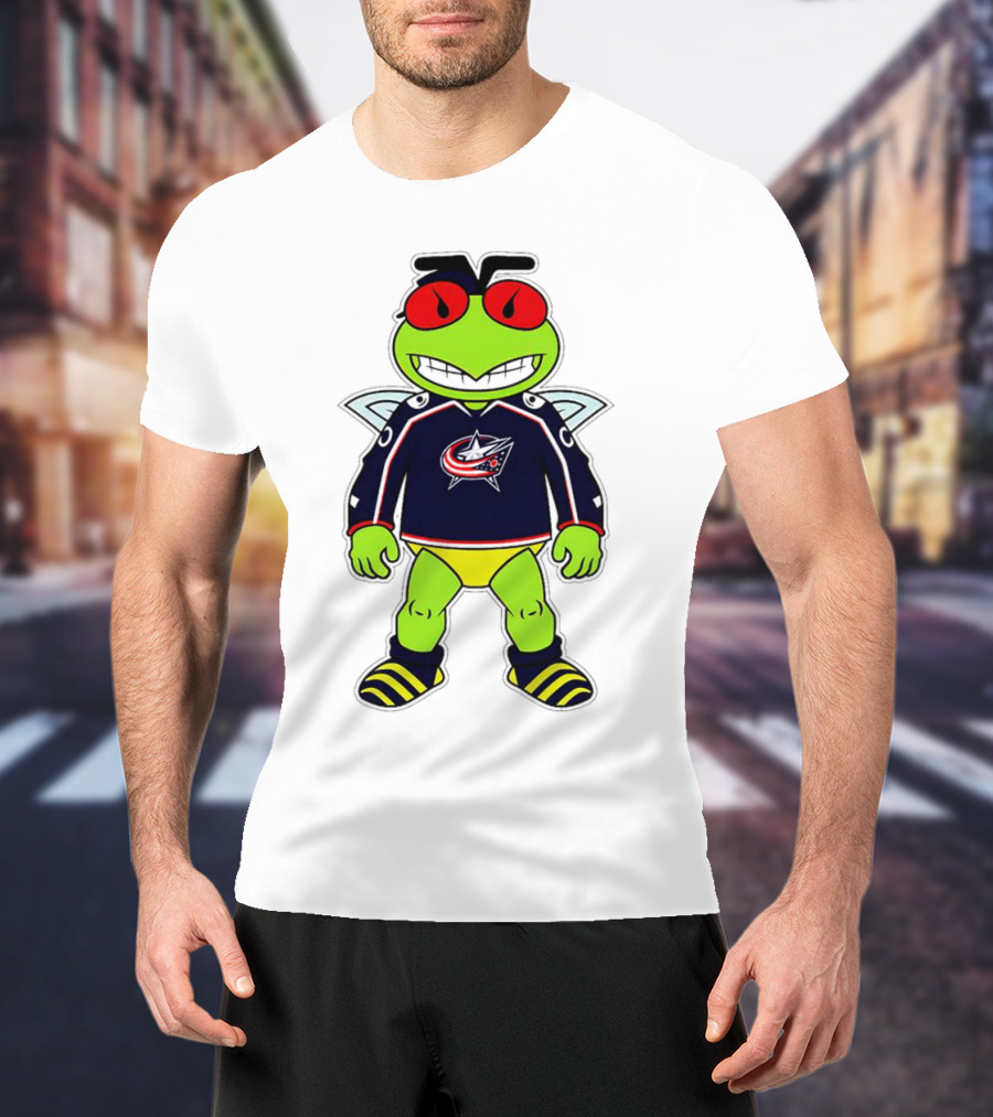 Columbus Blue Jackets Stinger Mascot Character In Team Jersey T-Shirt