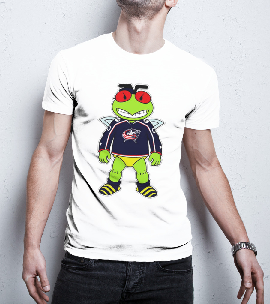 Columbus Blue Jackets Stinger Mascot Character In Team Jersey T-Shirt