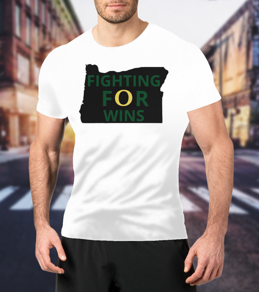Fighting For Wins Oregon Ducks State Outline T-Shirt