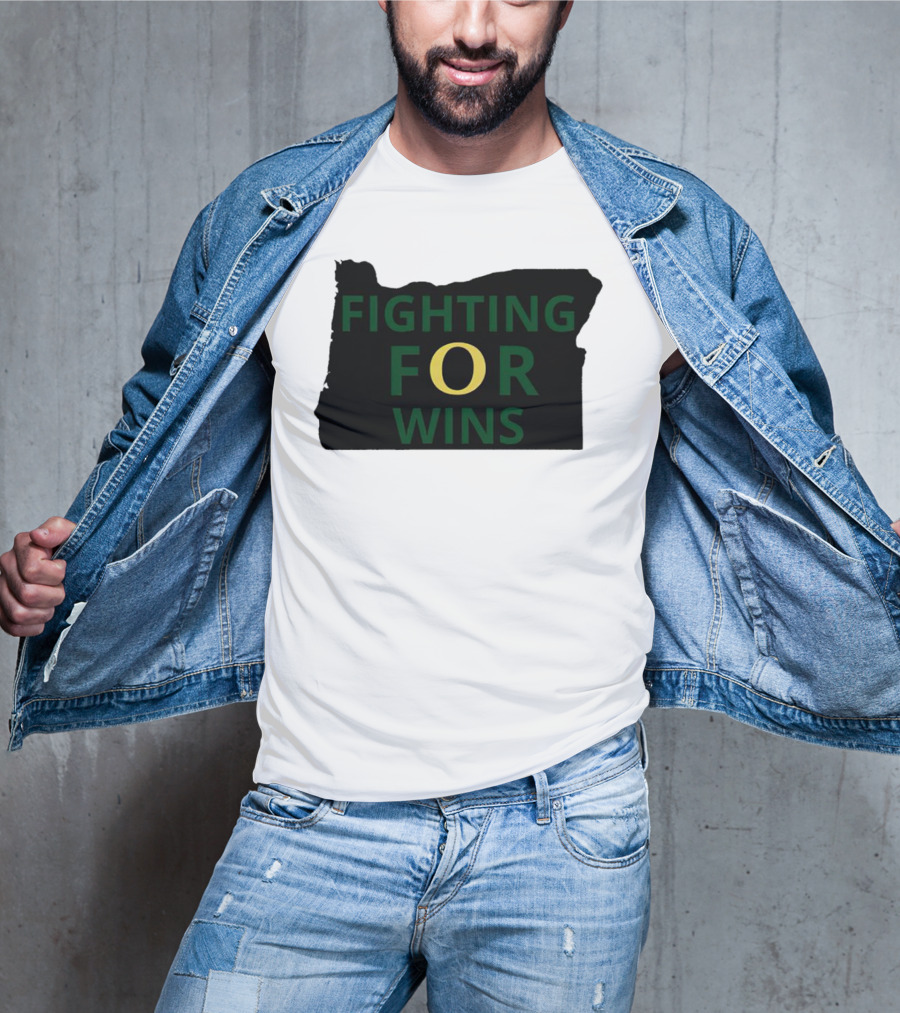 Fighting For Wins Oregon Ducks State Outline T-Shirt