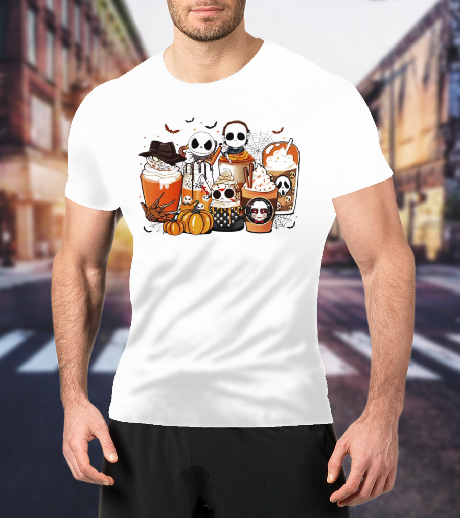 Halloween Cup Horror Funny Character Fall Pumpkin Latte Icons T-Shirt