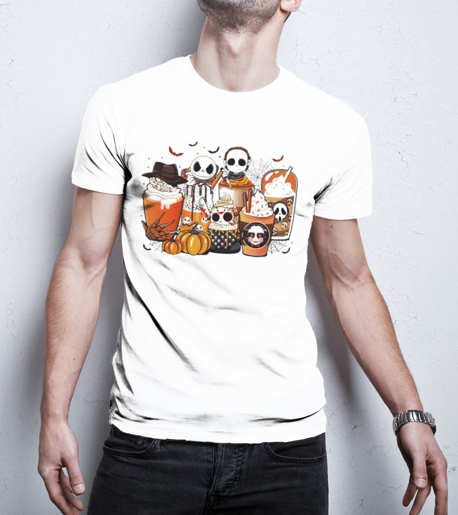 Halloween Cup Horror Funny Character Fall Pumpkin Latte Icons T-Shirt