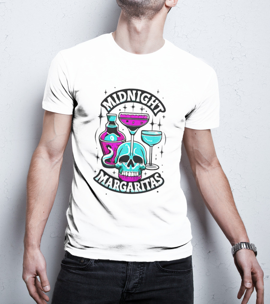 Midnight Margaritas Skull Neon Cocktails T-Shirt
