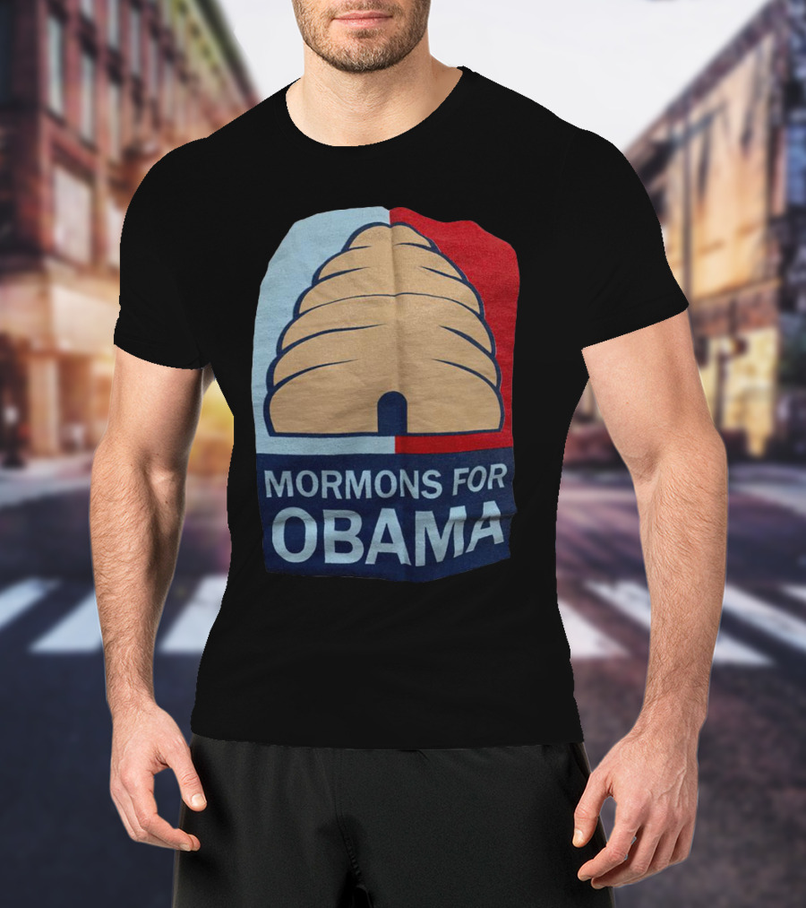 Mormons For Obama Beehive Symbol Two-Tone Background T-Shirt