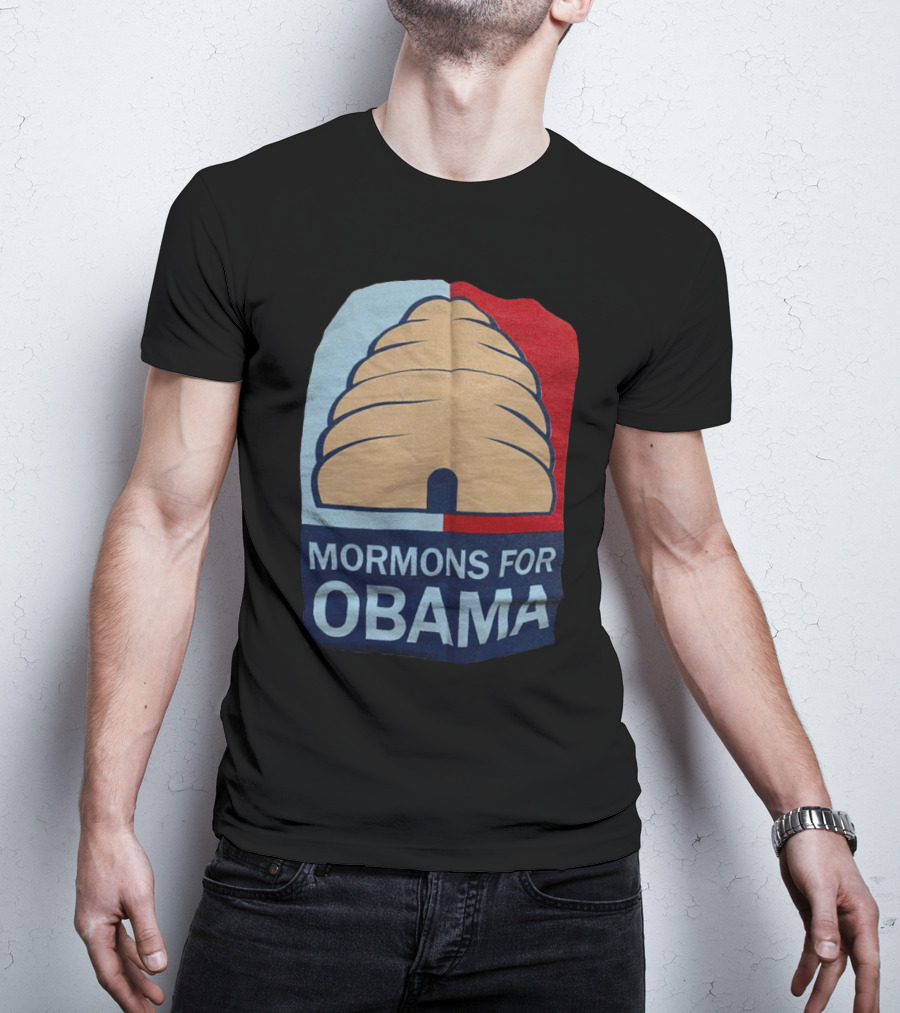 Mormons For Obama Beehive Symbol Two-Tone Background T-Shirt