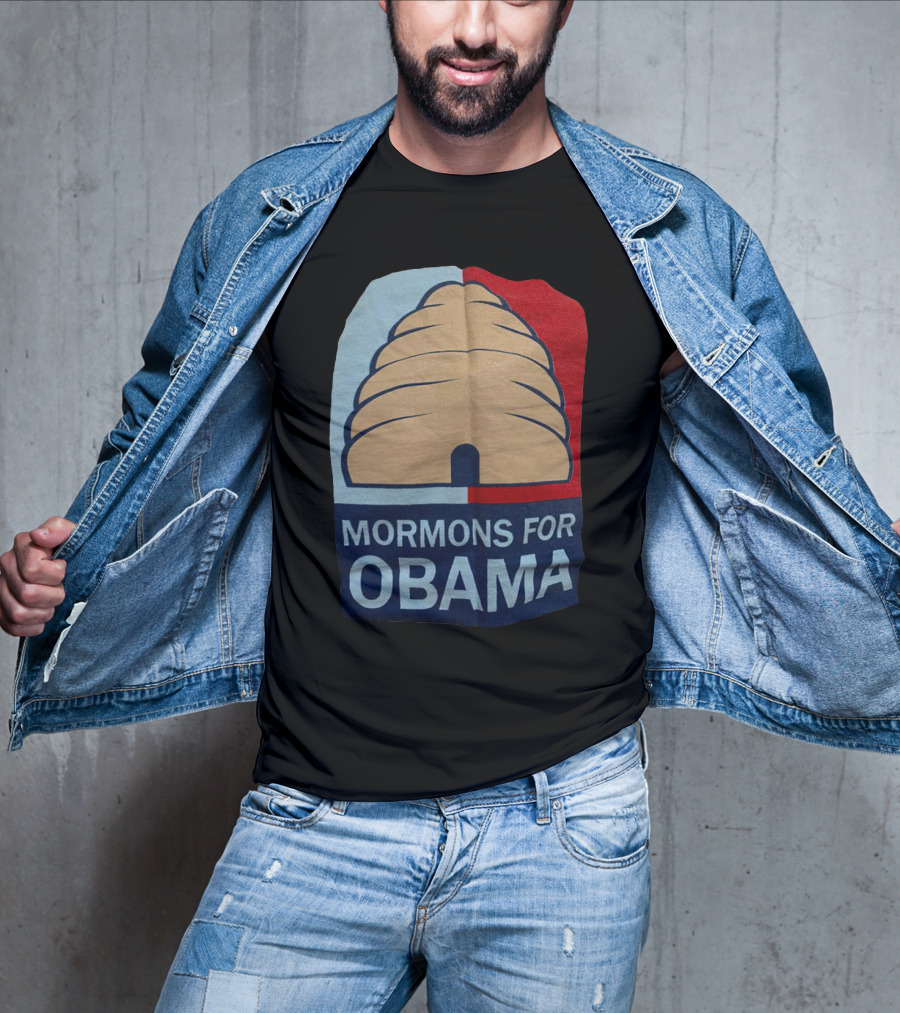 Mormons For Obama Beehive Symbol Two-Tone Background T-Shirt