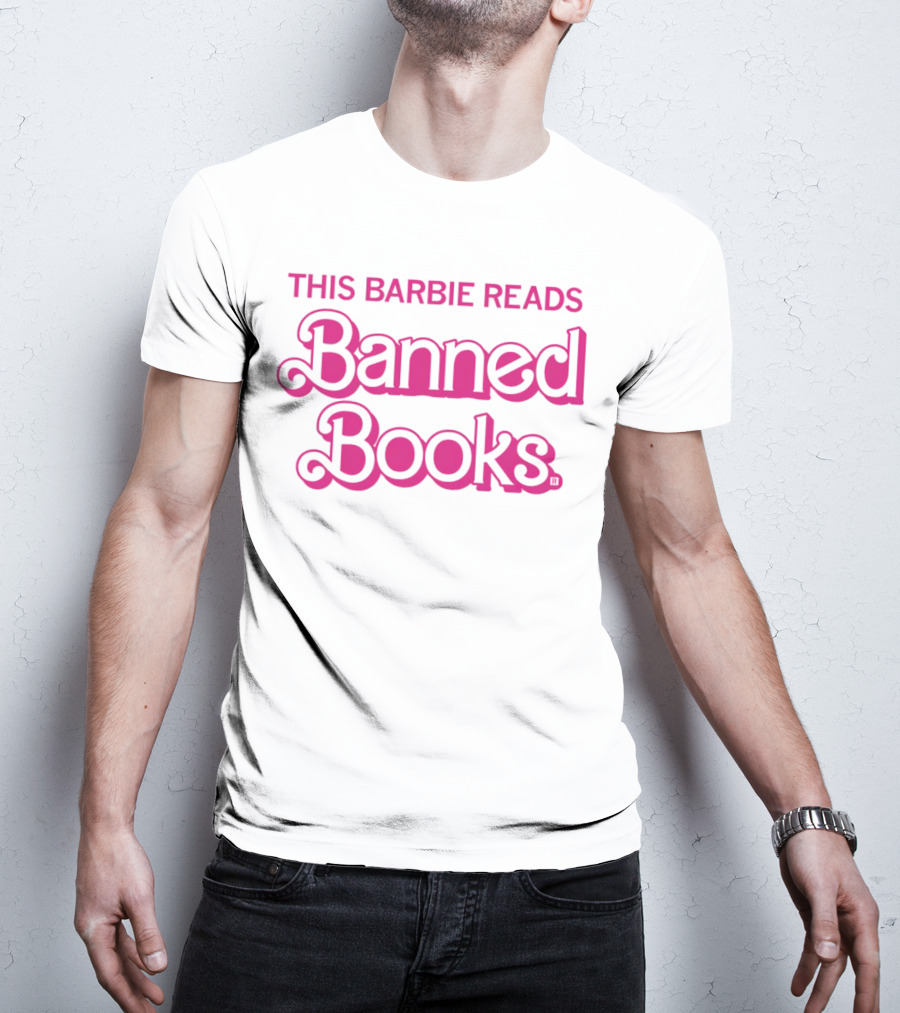 This Barbie Reads Banned Books Bold Pink Retro Typography T-Shirt
