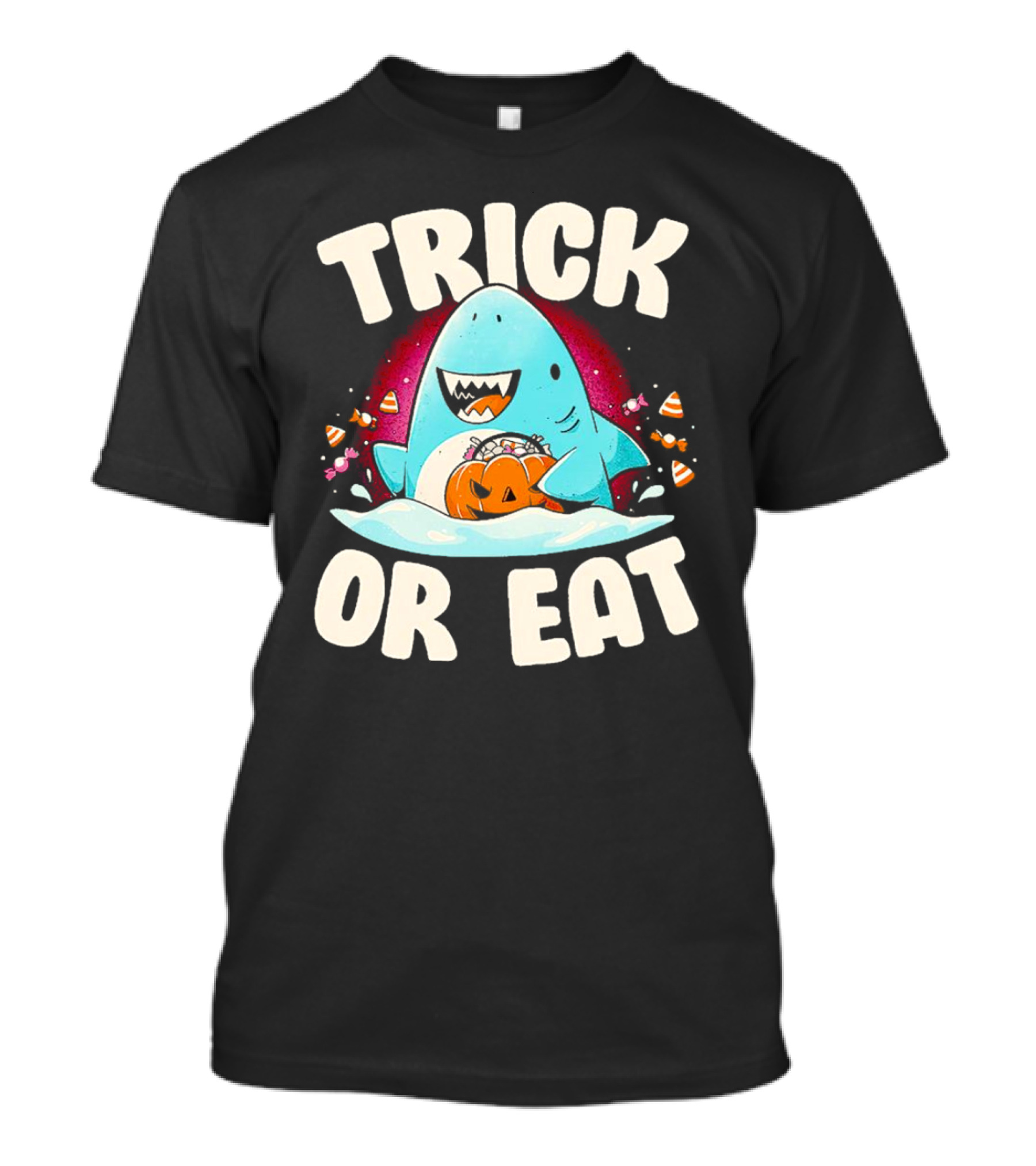 Trick Or Eat Shark Halloween Pumpkin Candy T-Shirt
