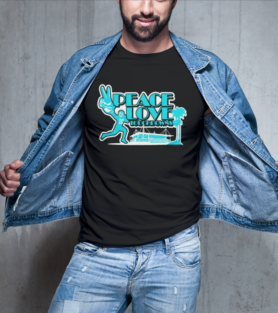 Peace Love Touchdowns Miami Football Stadium Player Victory Palms T-Shirt