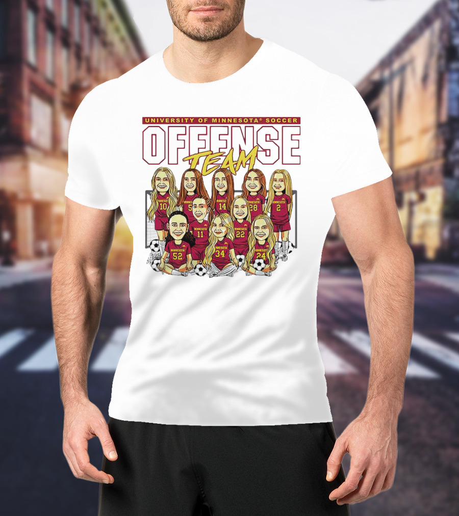 University Of Minnesota Soccer Offense Team Caricature T-Shirt