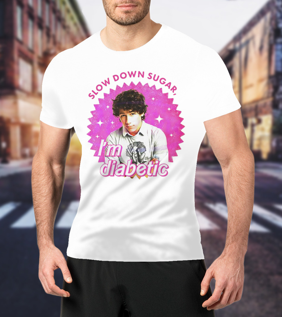 Nick Jonas Slow Down Sugar I'm Diabetic Pink Starburst T-Shirt
