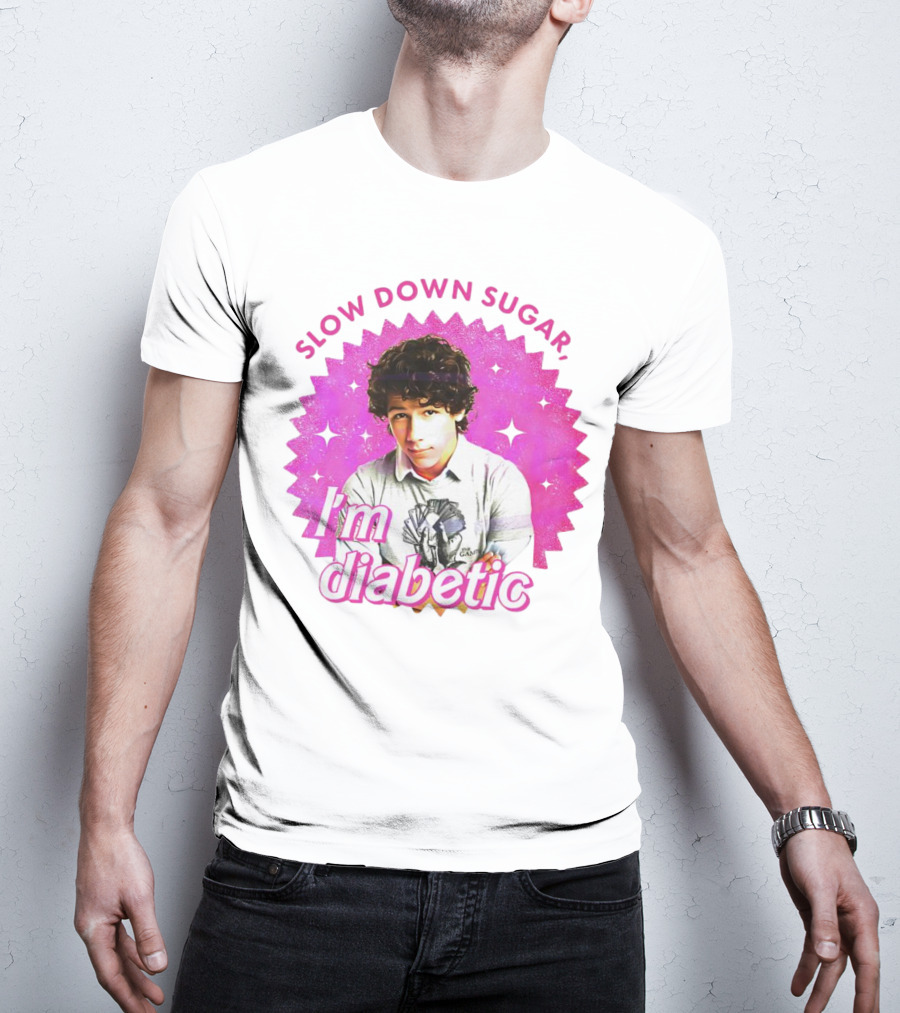 Nick Jonas Slow Down Sugar I'm Diabetic Pink Starburst T-Shirt