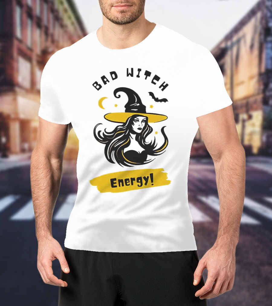 Bad Witch Energy Halloween Moon Bat Hat T-Shirt