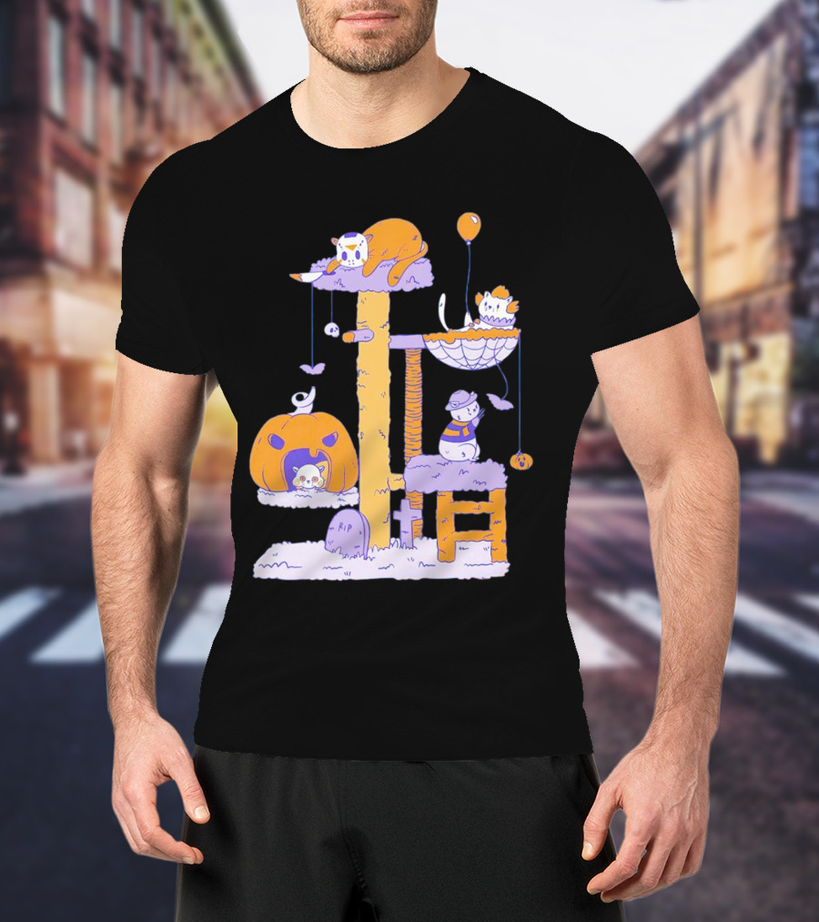 Cat Horror Icons Halloween Pumpkin Creepy Playhouse T-Shirt