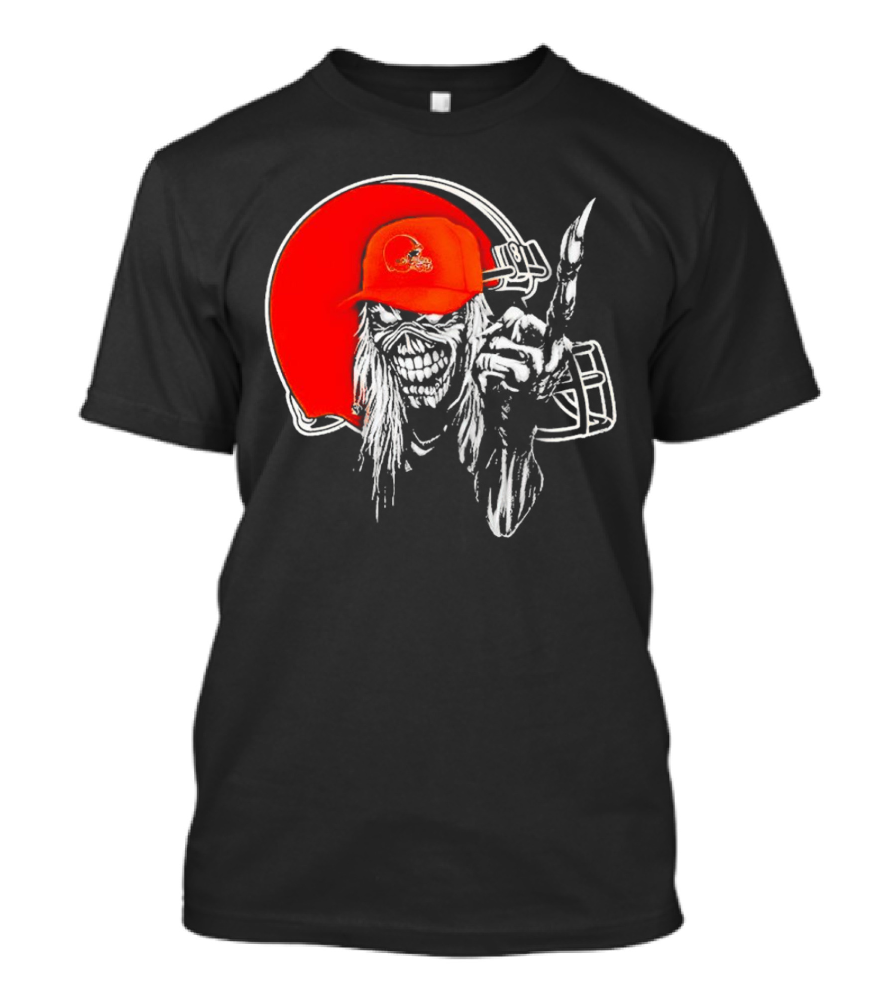 Cleveland Browns Skull With Helmet Halloween Football T-Shirt