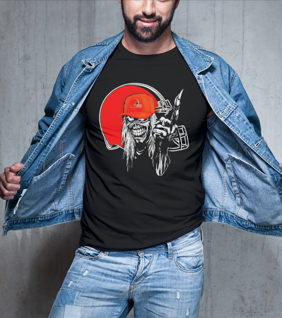 Cleveland Browns Skull With Helmet Halloween Football T-Shirt
