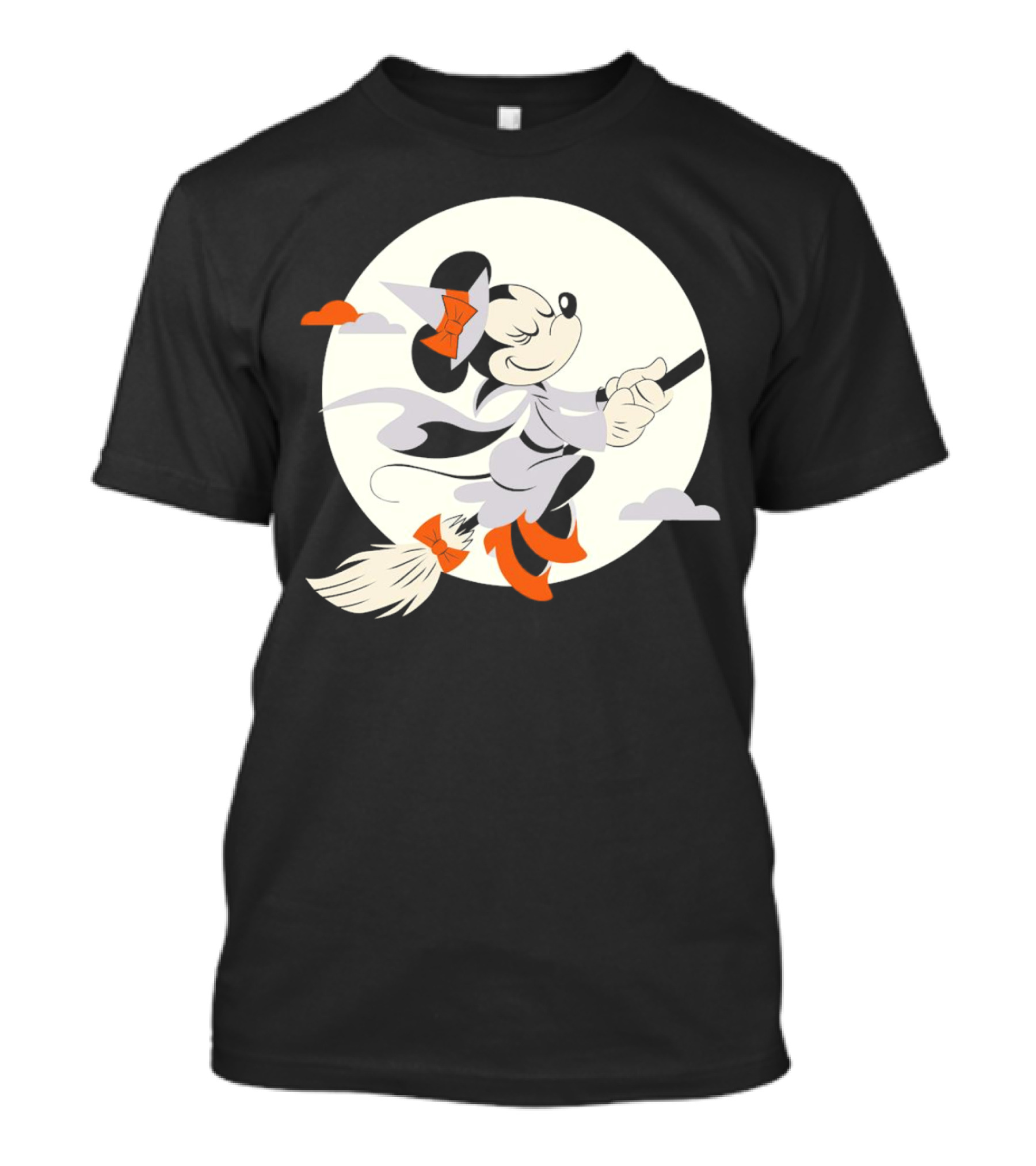 Minnie Mouse Witch Flying On Broomstick Halloween Full Moon T-Shirt