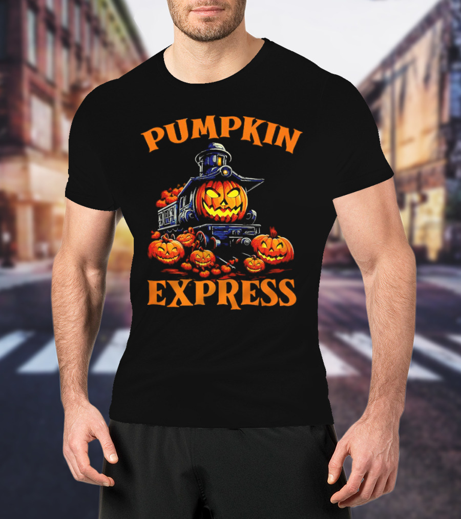 PUMPKIN EXPRESS Halloween Train With Jack-o'-Lantern Faces T-Shirt