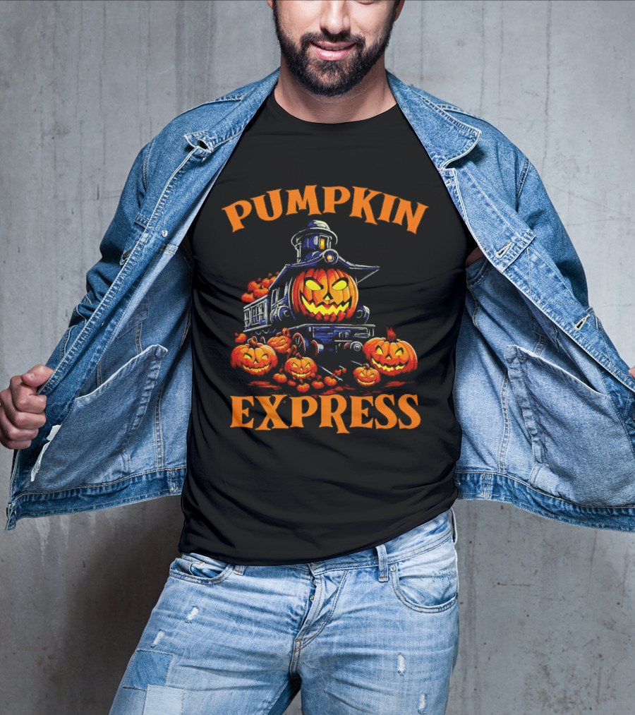 PUMPKIN EXPRESS Halloween Train With Jack-o'-Lantern Faces T-Shirt