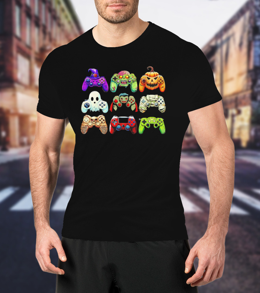 Gaming Skeleton Zombie Ghost Pumpkin Witch Halloween Controller Collection T-Shirt
