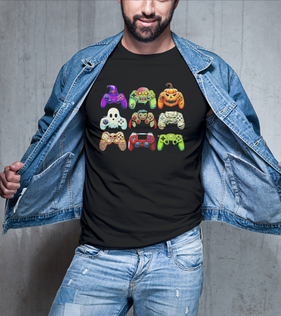Gaming Skeleton Zombie Ghost Pumpkin Witch Halloween Controller Collection T-Shirt