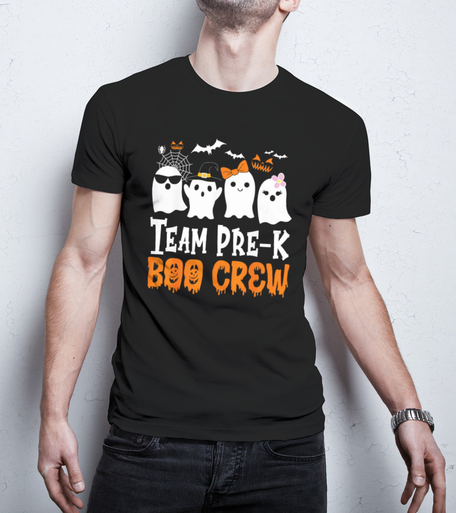 Team Pre-K Boo Crew Halloween Ghosts With Hats And Bows T-Shirt