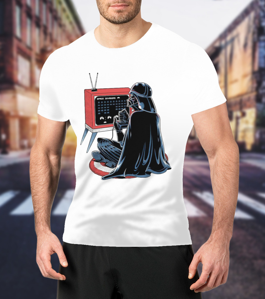 Nostalgic Darth Vader Playing Space Invaders On Retro TV T-Shirt
