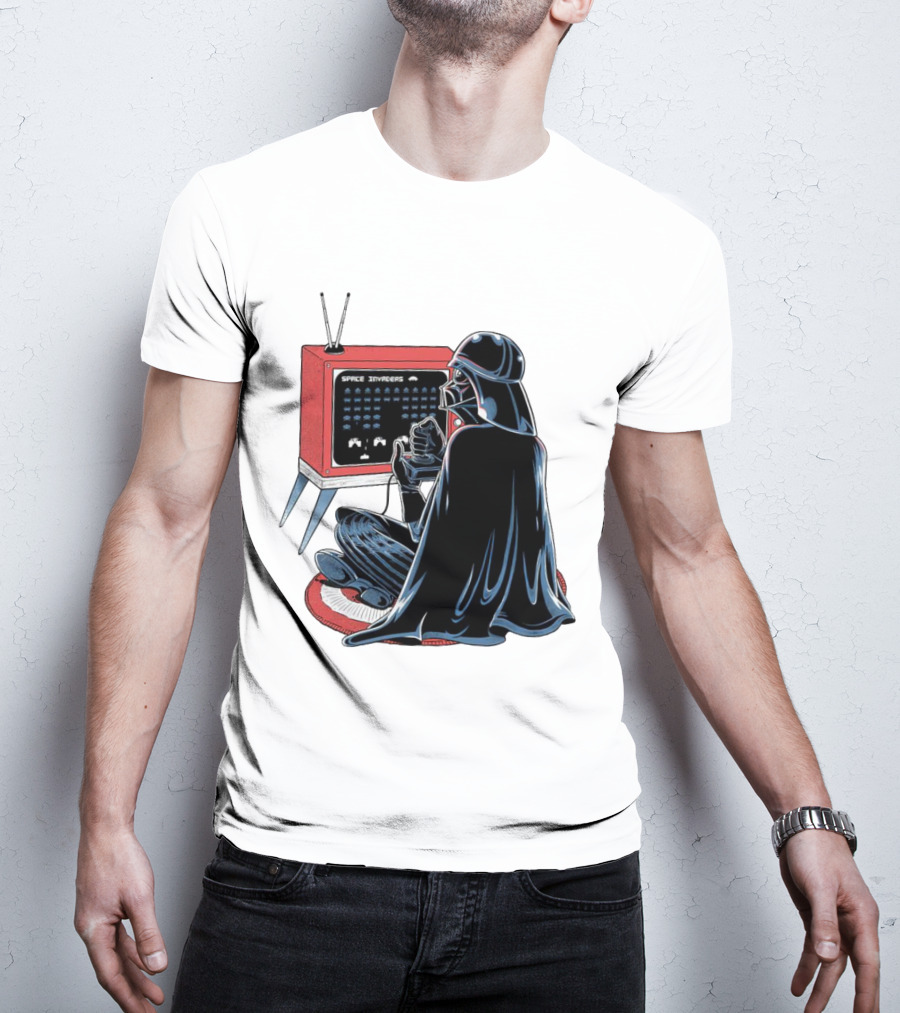 Nostalgic Darth Vader Playing Space Invaders On Retro TV T-Shirt