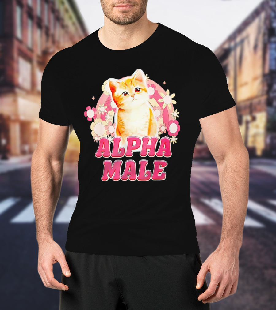 Alpha Male Cat With Floral Background T-Shirt