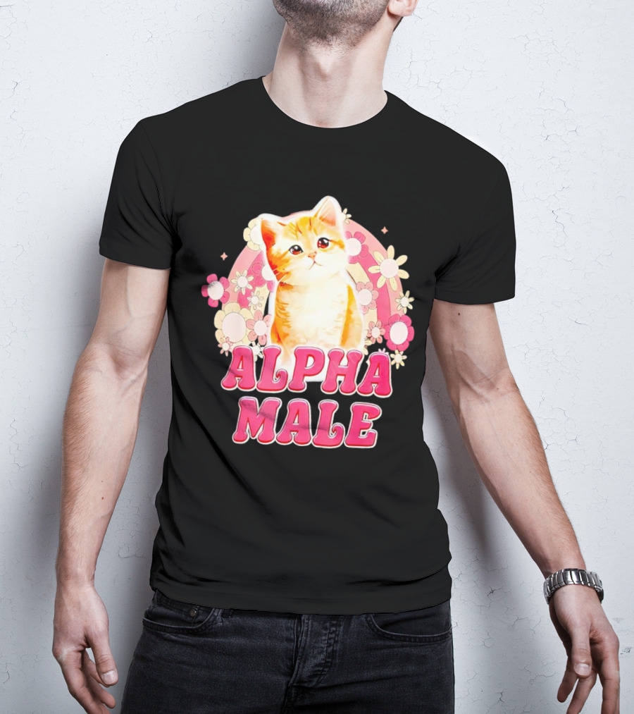 Alpha Male Cat With Floral Background T-Shirt