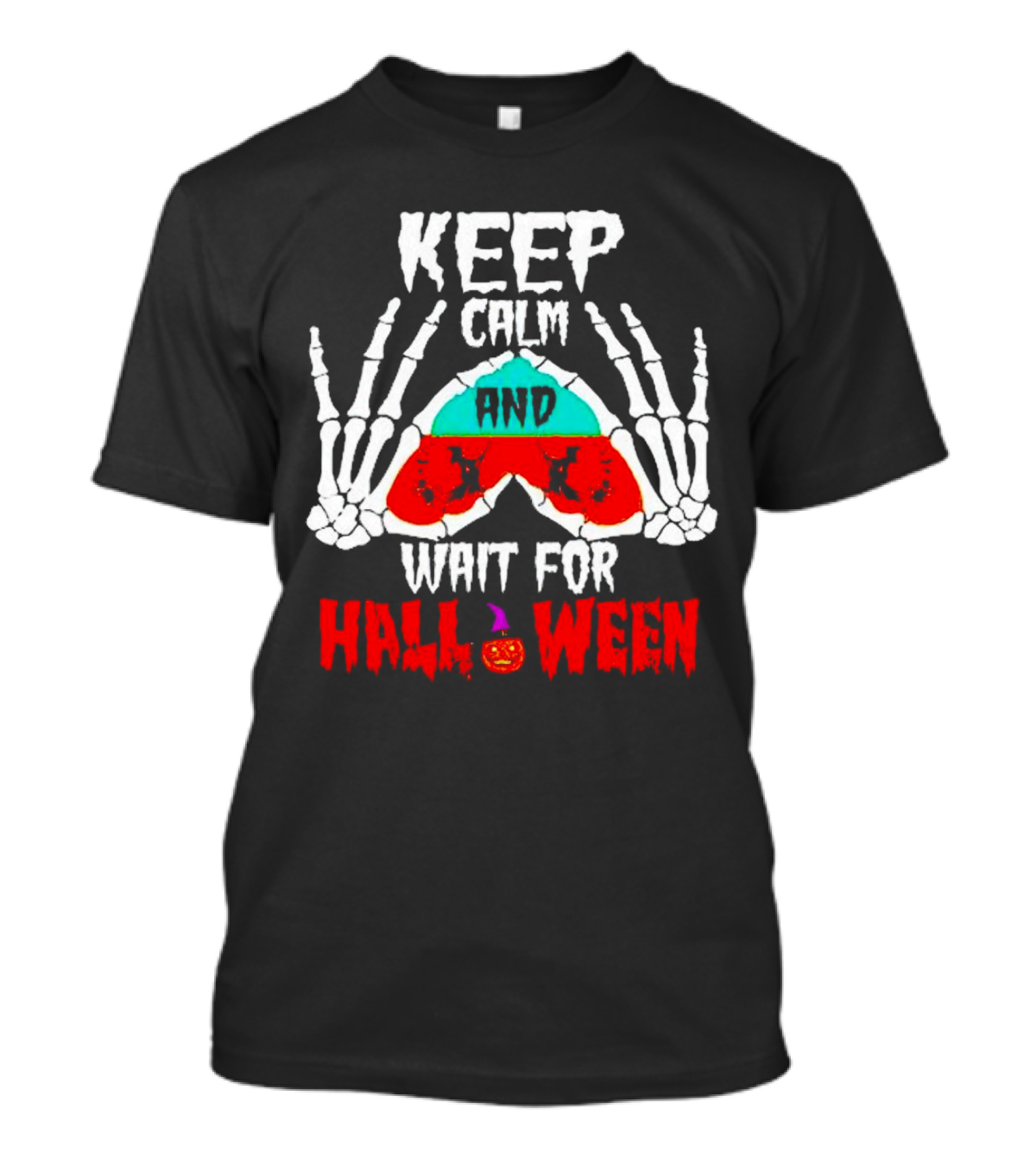 Keep Calm And Wait For Halloween Skeleton Hands Pumpkin T-Shirt