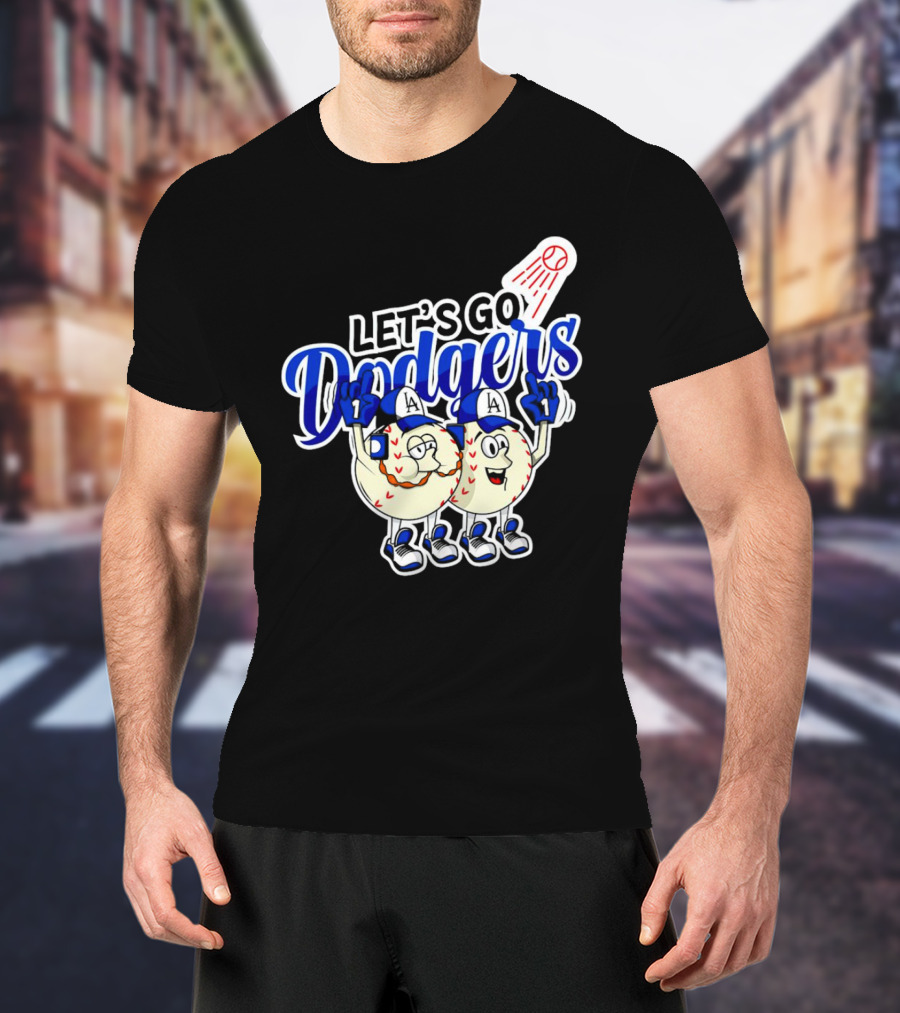 Let's Go Dodgers Baseball With Cartoon Baseballs And Iconic Spotlight T-Shirt