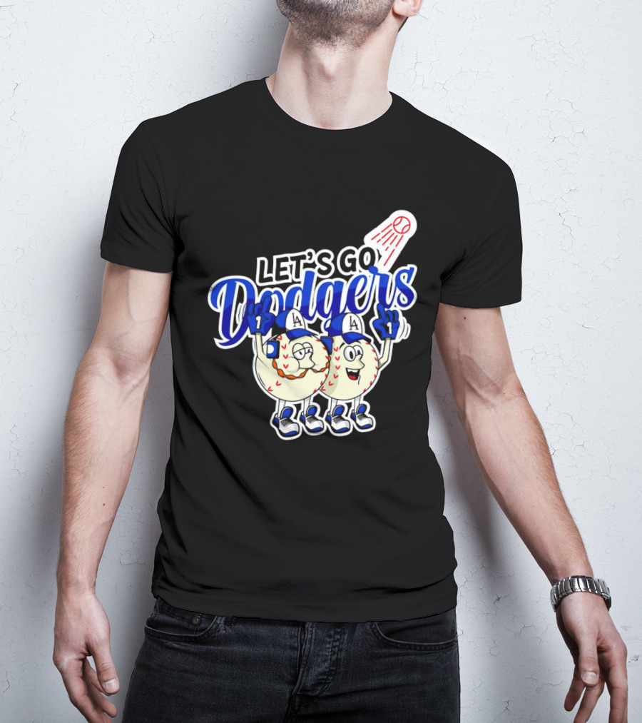 Let's Go Dodgers Baseball With Cartoon Baseballs And Iconic Spotlight T-Shirt