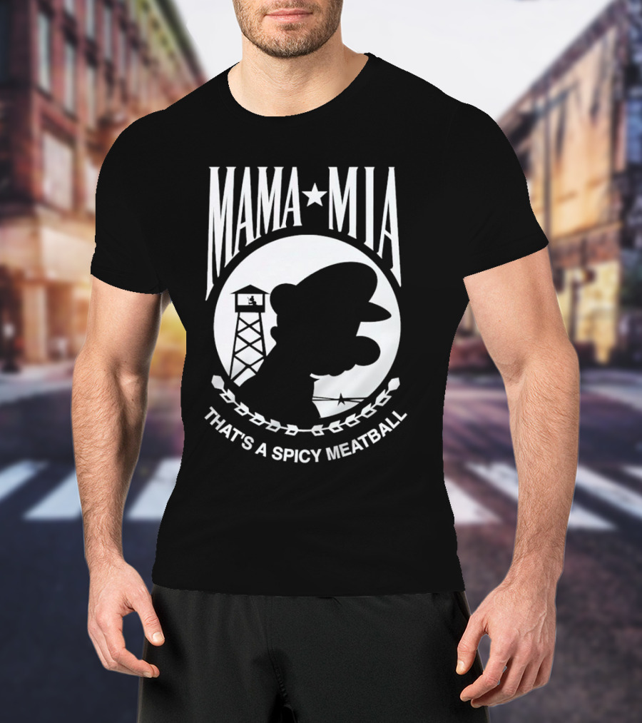 MAMA MIA THAT'S A SPICY MEATBALL Mario Silhouette Prison Tower T-Shirt