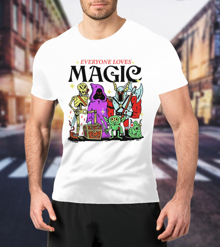 Everyone Loves Magic Skeleton Goblin Knight Chest Stars Sword T-Shirt