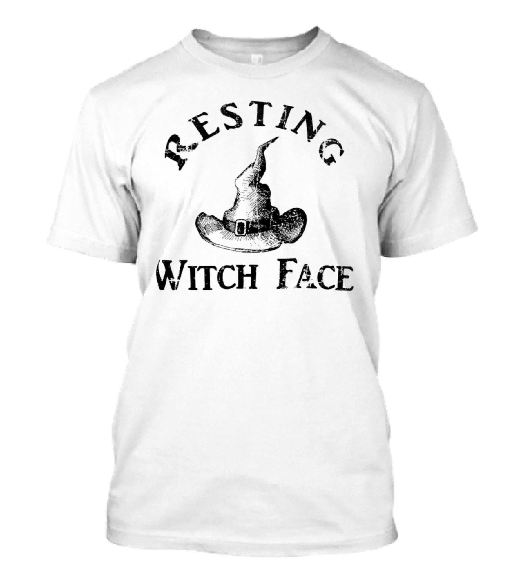 Resting Witch Face Curved Text With Witch Hat T-Shirt