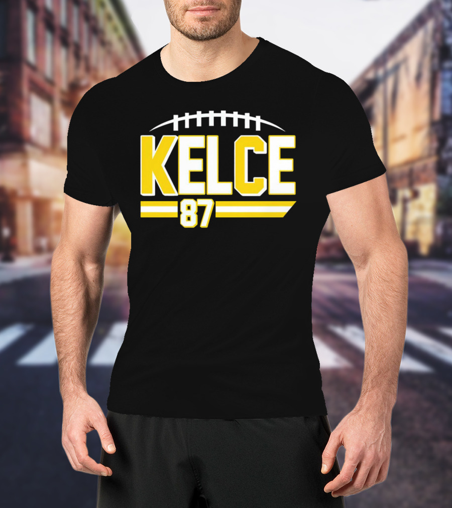 Kelce 87 Chiefs Football Team Icon Yellow Graphics T-Shirt