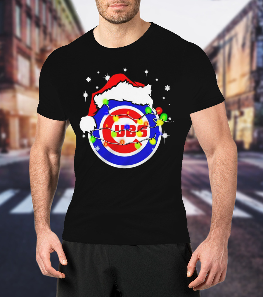 Chicago Cubs Santa Hat Christmas Lights T-Shirt
